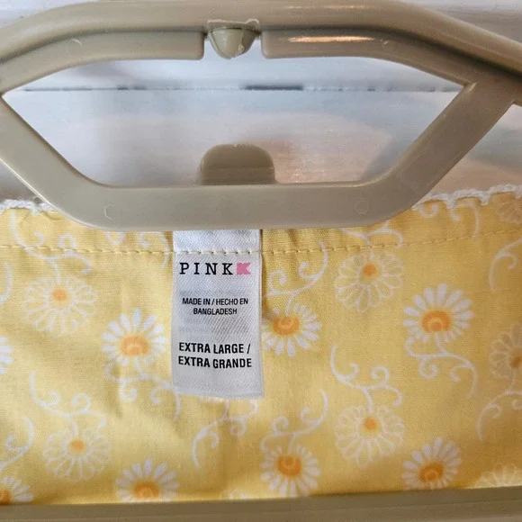 Pink K Women XL Yellow Pearl Snap Front House Dress Duster Nightgown Daisy Lace - Picture 3 of 6